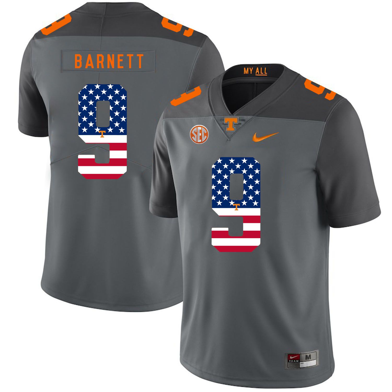 Men Tennessee Volunteers #9 Barnett Grey Flag Customized NCAA Jerseys